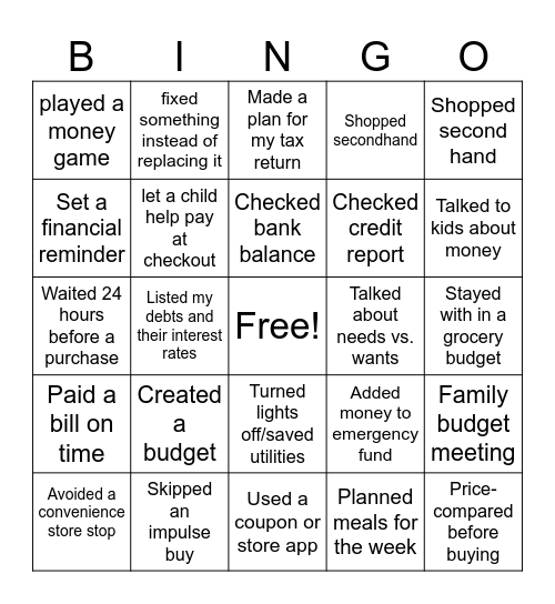 Financial Bingo Card