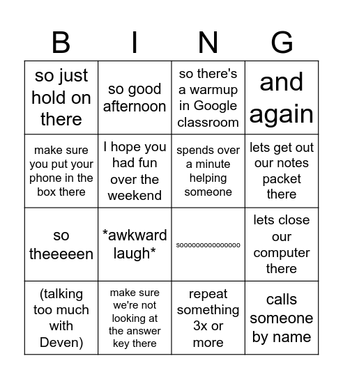 Kilburn quote bingo Card