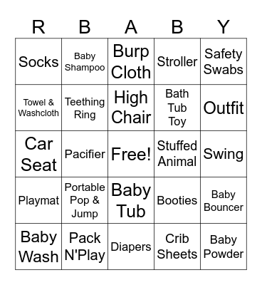 Shower Bingo Card