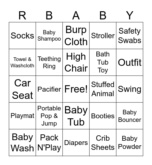 Shower Bingo Card