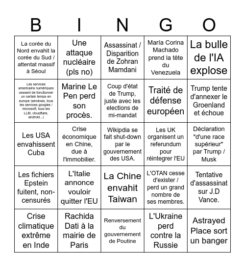 Prévisions 2026 Bingo Card