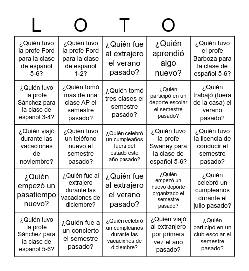 Buscapersonas Bingo Card