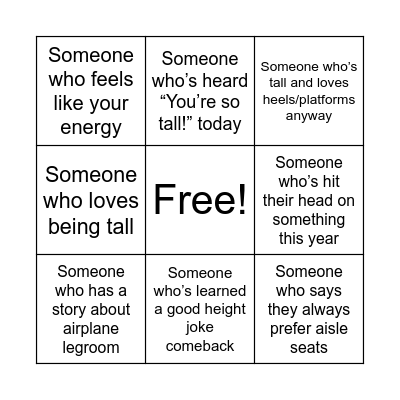 Tall Connections - Find & Write Each Name Bingo Card