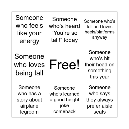 Tall Connections - Find & Write Each Name Bingo Card