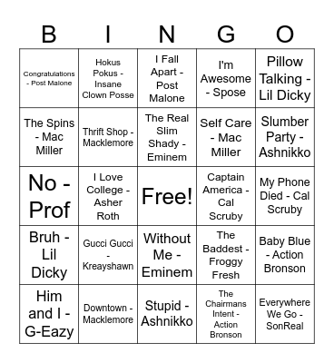 Melanin Deficient Rap Bingo Card