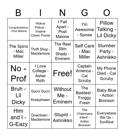 Melanin Deficient Rap Bingo Card