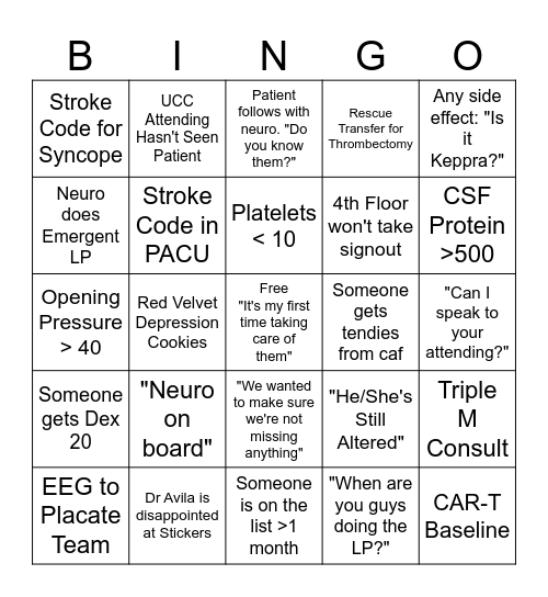 MSK Bingo Card