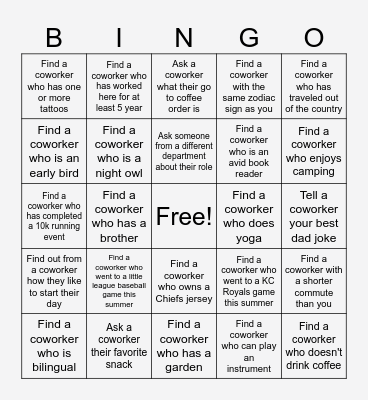 Staff Appreciation BINGO Card