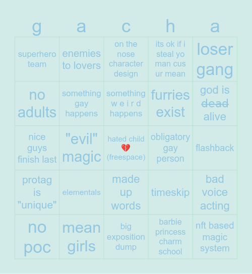 GACHA CLUB MINI MOVIE BINGO Card