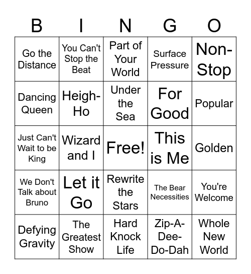 Wicked Bingo Card