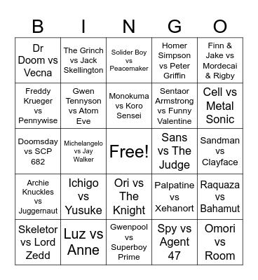 Death Battle 2026 Bingo Card