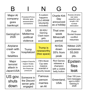 2026 World Events Bingo Card