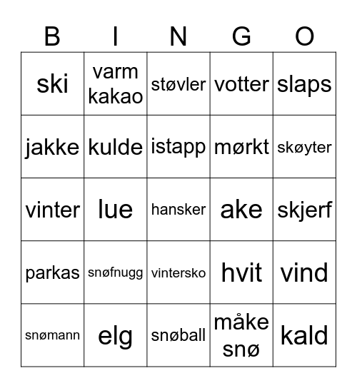 Vinter Bingo Card