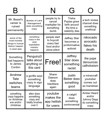 2026 Bingo Card