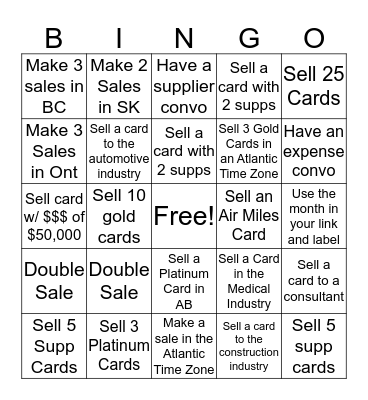 Sales Bingo Card