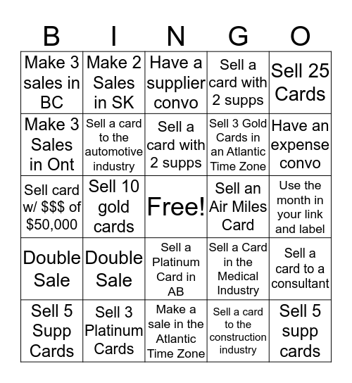 Sales Bingo Card