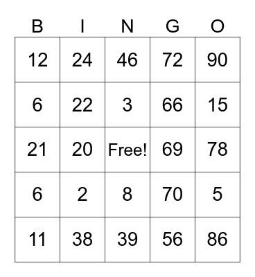 BINGO SOLIDARIO 1 -90 Bingo Card