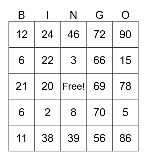 BINGO SOLIDARIO 1 -90 Bingo Card