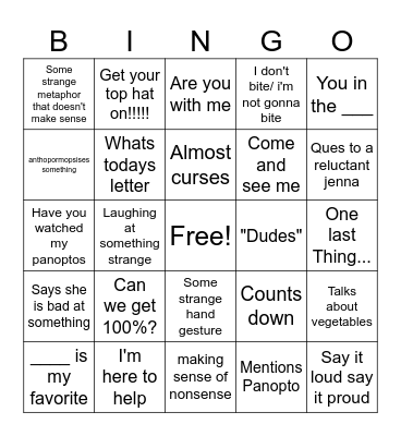 Dr. Helfgot Bingo Card