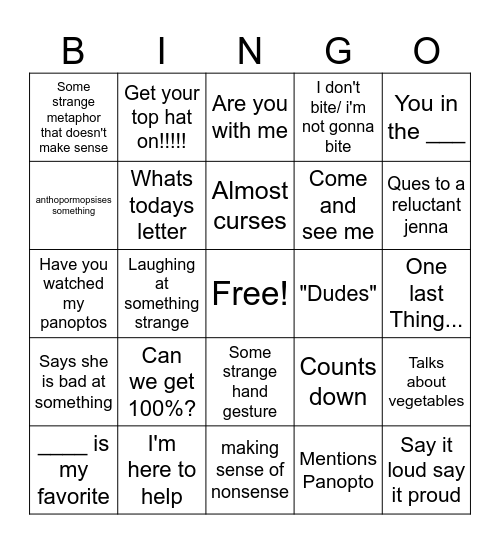 Dr. Helfgot Bingo Card