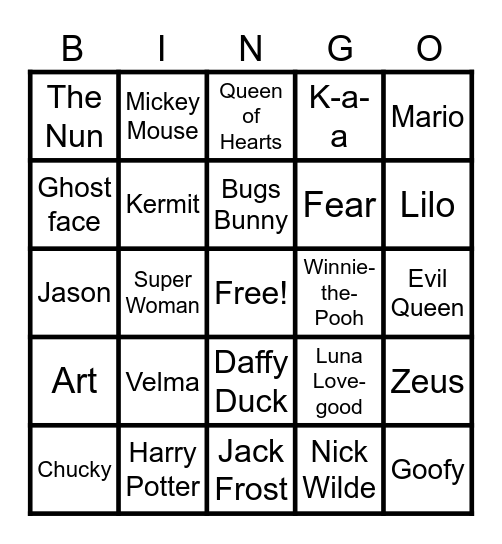 Random characters Bingo Card
