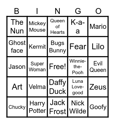 Random characters Bingo Card