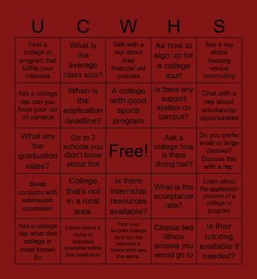 College & Career Fair Bingo! Bingo Card
