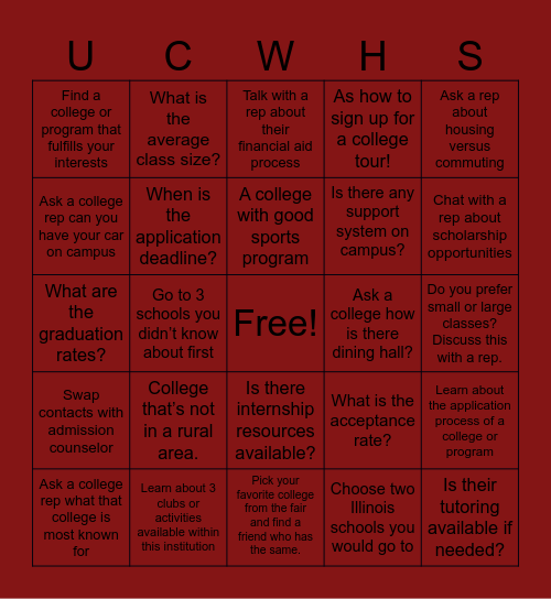 College & Career Fair Bingo! Bingo Card