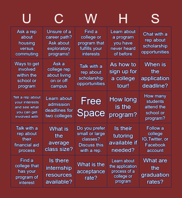 UCW College Fair Bingo Card