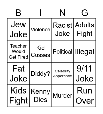 SOUTH PARK Bingo Card