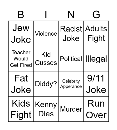 SOUTH PARK Bingo Card