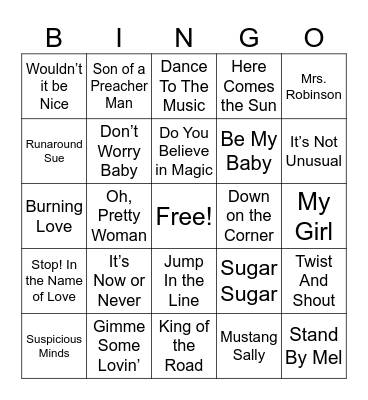 1960's Coverall Bingo Card