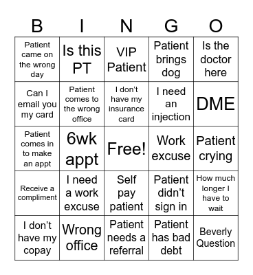 Front Desk Bingo Card