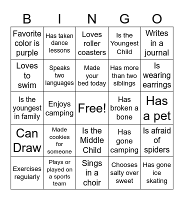 Get to Know You Bingo Card