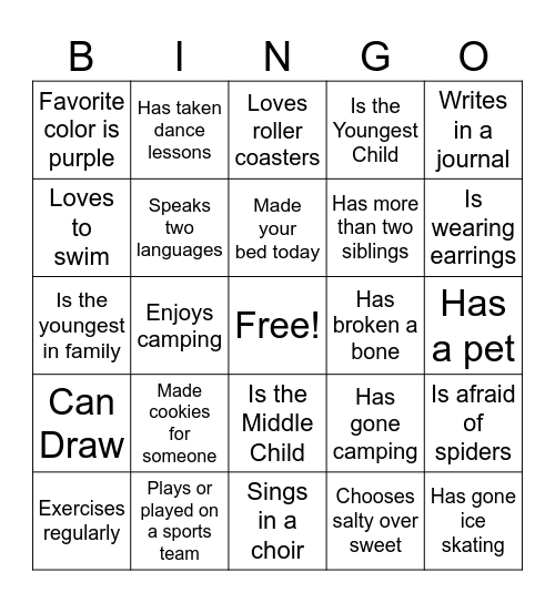 Get to Know You Bingo Card