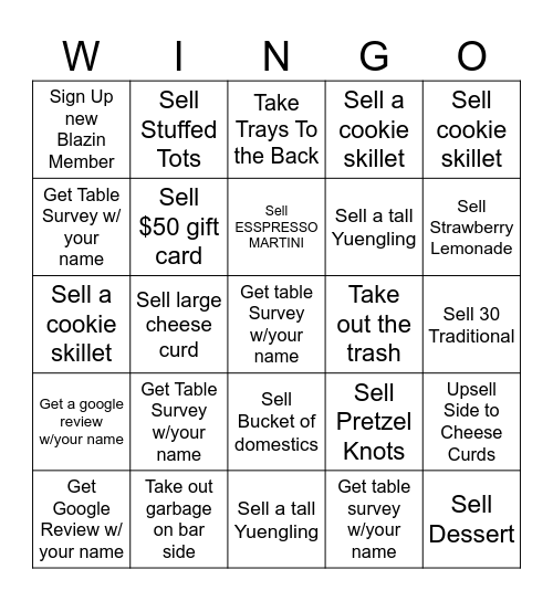 WINGO Bingo Card