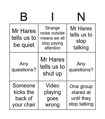 Tiffin Programme Bingo Card
