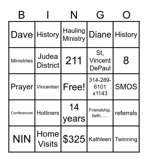 SVDP Breakfast Bingo Card