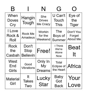 80's Bingo Card