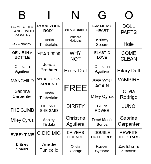 Rat Pack Bingo Card