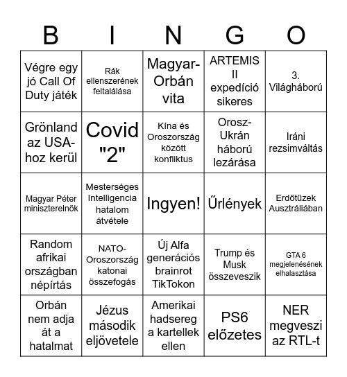 2026 Jóslatok Bingo Card