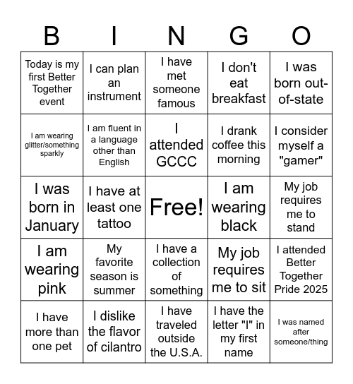 Bingo is Better Together! Bingo Card