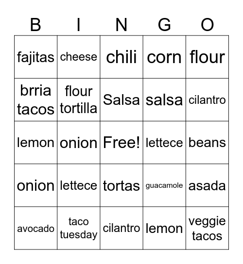 mexican bingo Card