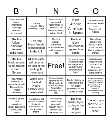 Black History Trivia Bingo Card