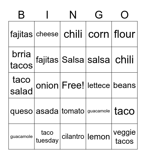 mexican bingo Card