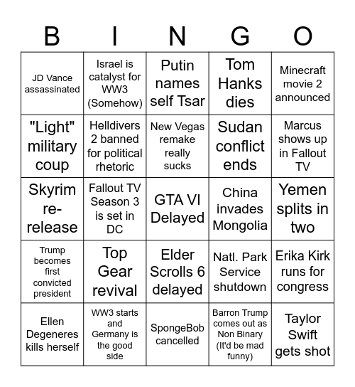 2026 Bingo Card