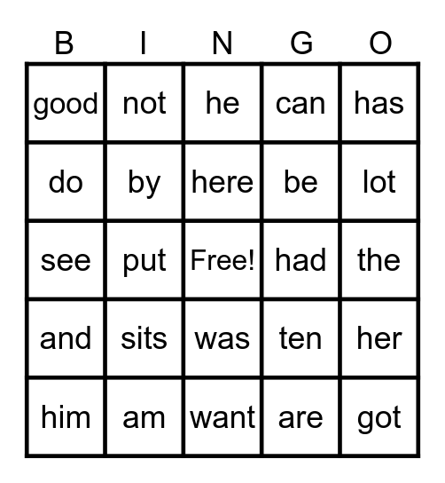 Popcorn Word Bingo Card