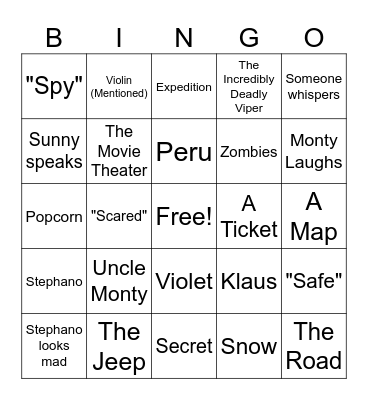 The Reptile Room Chapter 7 Bingo Card