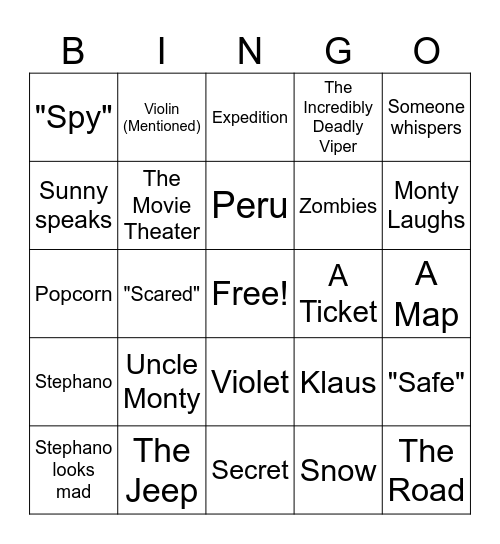 The Reptile Room Chapter 7 Bingo Card
