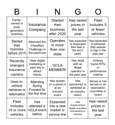 GCLA SPRING FORWARD 2026 Bingo Card